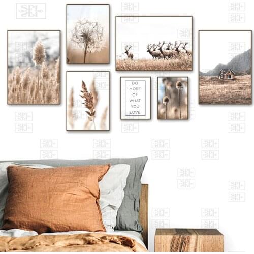 Nordic Landscape Posters Deer Dandelion Plants Wall Art Canvas Painting Modern Home Decor Wall Art Pictures for Living Room