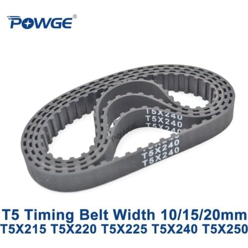 POWGE T5 Synchronous timing belt C=215/220/225/240/250 Width 10/15/20mm Teeth 43 44 45 48 50 Rubber T5X220 T5X225 T5X240 T5X250