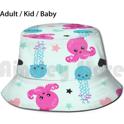 Sea Animals , Octopuses , Jellyfishes , Hearts , Stars Sun Hat Foldable UV Protection Pink Octopus Octopus With Pink