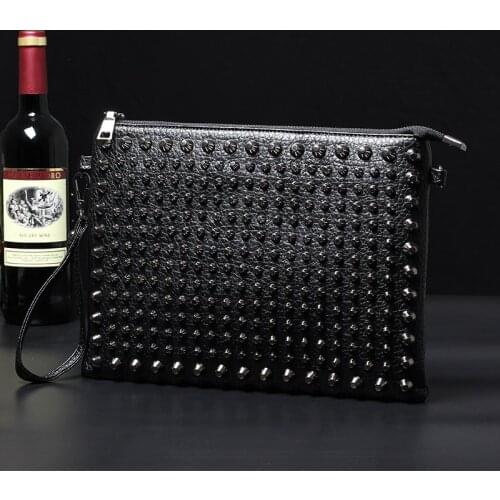 Yesetn Bag 04092021 Mens rivets bag handbag large capacity envelope bag clutches bag wrist bag purse phone bag