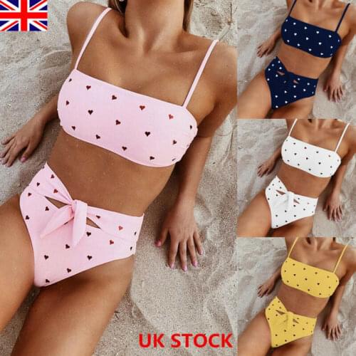 UK 2020 Women Heart Shaped Style Girl High Waist Bikini Set Sexy Lady Push-up Swimsuit Bathing Suit Beach Swimwear White Yellow