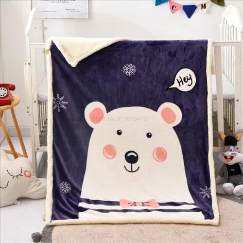 Animal Bear Blue Sherpa Blanket Plush Throw Blanket for Sofa Bed Cover Single Twin Bedding Baby Boys Girls Children Gift