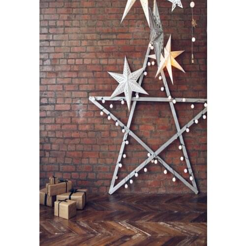 VinylBDS 10x10ft Children Background Solid Brick Wall Backdrops Vintage Wood Floor Backdrop Baby Star Backdrop for Photo Stuido