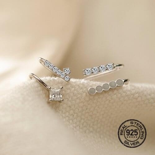 S925 Silver Earrings For Women Clip Zircon Double Asymmetrical Female Korean Simple Temperament Fashion Student Jewelry INEFFA