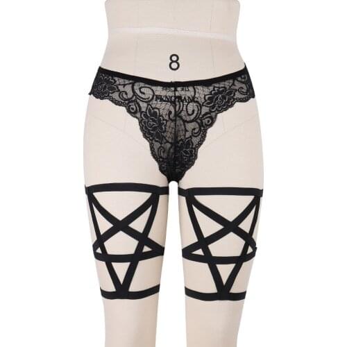 Women fetish bondage pastel goth liguer Pentagram garter belt lingerie cage harness stocking body harness strap bra rave wear