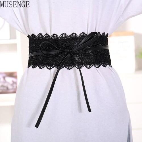 Women Cummerbunds Lace Belt Clothes Dresses Decor Lace Up White Black Gothic Waistband Retro Totem Elastic Wide Belts Ceinture