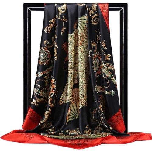 Scarves for Women Euro Brand Print Silk Scarf Female Fashion 90x90cm Satin Square Bandana for Head Hijab Scarfs For Ladies