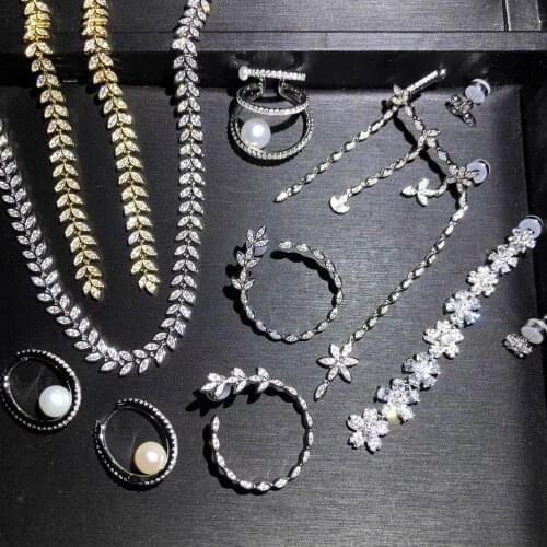 925 sterling silver special offer Flower Palm Leaf Pearl Pin Ring Bracelet Earring freshwater pearl bride jewelry sets