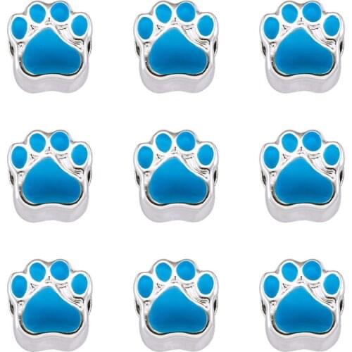 10pcs Cute Alloy Enamel European Beads Dog Paw Print Shape For Handmade Bracelet Necklace Making Bead