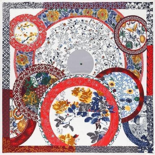 2020 New Brand Hijab Shawl 100% Twill Silk Scarf Branch flower Floral 130cm Square Scarves Print Kerchief Woman Headband Scarf