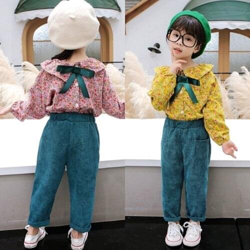 2021 Spring Autumn Fashion Girls Princess Clothes Set Kids Children Long Sleeve Print Shirt Blouse+ Jeans Pant 2pcs Suit D537
