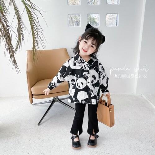 2021 Spring Autumn Girls Fashion Print Panda Blouse Baby Kids Children Long Sleeve Shirt