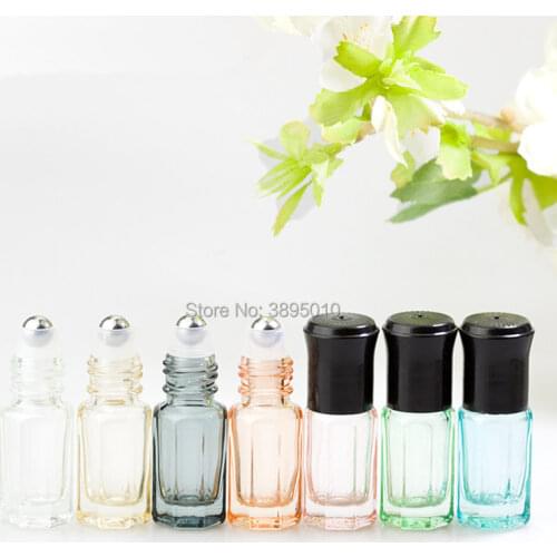 3ml Octagonal Thick Glass Roll On Essential Oil Empty Perfume Bottle With black Lid F404