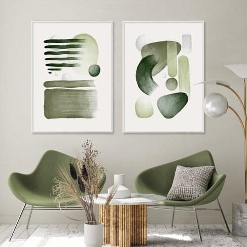 Abstract Green Geometric Brush Watercolor Boho Posters Canvas Painting Wall Art Print Picture Living Room Interior Home Decor