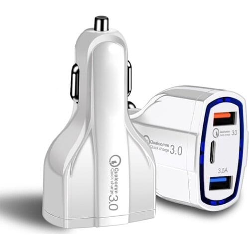 QC3.0 Car Charger USB Port Fast Charger Type C 5V 3.5A Car Charger Dual USB Port Fast Charger Car Phone Charging Adapter