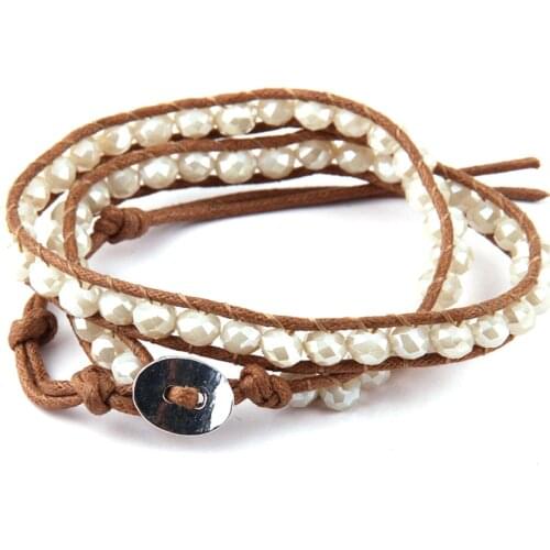 Free Shipping Beautiful Fashion Glass Crystal Bead Wrap Bracelet 2 Wraps Leather Bead Bracelet