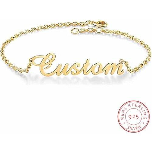 AurolaCo 925 Sterling Silver Custom Name Anklets Gold Anklets for Women Customized Charms Chain Anklets Gift