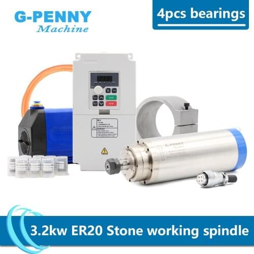 New Arrival! Stone working spindle 3.2kw ER20 4 pcs bearings 0.01mm accuracy & QL 4.0KW inverter & 75W water pump & 100mmbracket