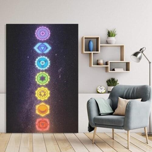 Canvas Painting Art Posters Prints Meditation 7 Chakra Yoga Sports Wall Art for Living Room Bedroom framed