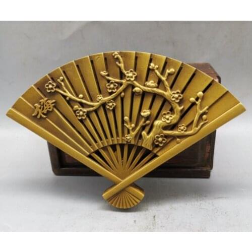 China brass Fan shape plum blossom fold box crafts statue