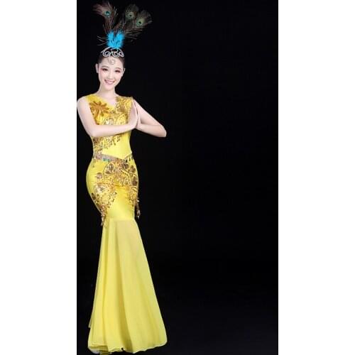 Chinese New Peacock Dance Dress Costume Gradual Change Fishtail Skirt Performance Dress for Adult Women Stage Performance