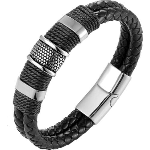Classic Handmade Genuine Leather Weaved Double Layer Man Bracelets Casual/Sporty Outdoor Climbing Delicate Cool Male Jewelry