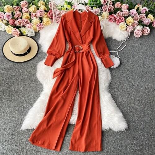 Fashion Overalls For Women Long Sleeve V-neck Solid Ol Elegant Jumpsuit New 2020 Spring Autumn Korean Ladies Casual Romper