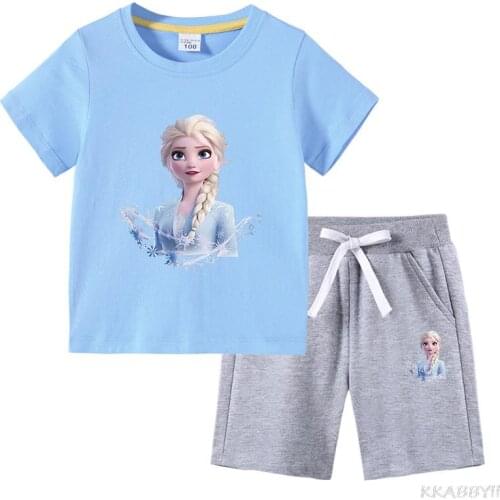 Disney Frozen Clothing Set Kids Summer Baby Clothes Set Girls Casual Sport Outfit Children Clothes t Shirt Suit