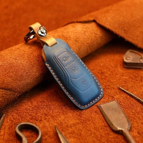 Handmade Leather Car Key Cover key Case For Ford Mondeo Mk4 MK3 MK5 Ranger S C Max Explorer 5 Fiesta ST F15