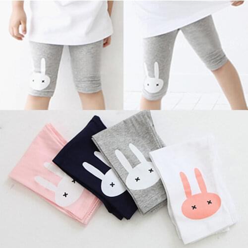 2021 Hot Summer 2-10 Years Old Baby Children Candy Color Basic Capri Thin Rabbit Print Little Kids Girls Knee Length Leggings