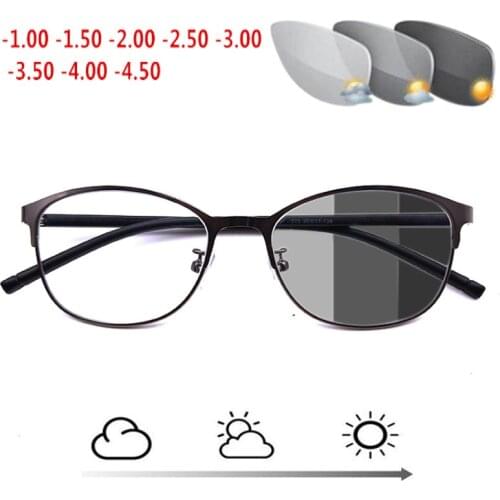 Retro Full Frame eyeglass Sun glasses Photochromic Student Myopia Eyeglasses Men Women Eyewear prescription Glasses Frame -1.5