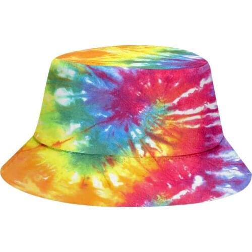 38# Fashion Child Kids 3d Tie Dyed Print Bucket Hat Double-sided Wearing Cap Sun Hat Sunscreen Cap Female Sun Fisherman Hat