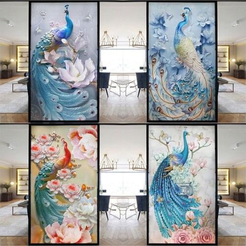 Peacock Frosted Window Film Anti Looking Privacy 3DStatic Glass Vinyl Stickers Mirror Non-adhesive Color Decoration Window Tint