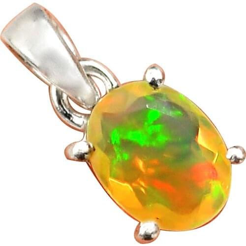 Genuine FACETED ETHIOPIAN OPAL Pendant 925 Sterling Silver, 19.6 mm, MHBAP5825