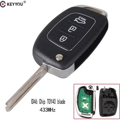 KEYYOU 3 Buttons For Hyundai IX35 IX25 IX45 Elantra Santa Fe 433MHz ID46 Chip Folding Remote Car Key Control With TOY40 Blade