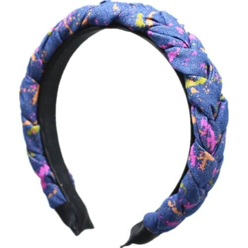 Wide braided denim 3cm wide plain design hairbands women hair accessories winter hairbands-YGT