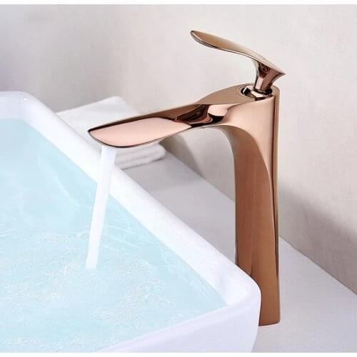 Tuqiu Bathroom Basin Faucets Gold Sink Mixer Tap Hot & Cold Single Handle Deck Mounted Lavatory Crane Water Tap Rose Gold/Black