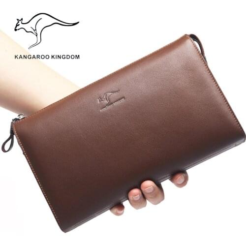KANGAROO KINGDOM luxury brand men bag genuine leather cowhide business men clutch bags large capacity zipper