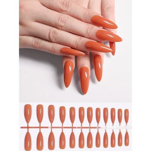 24 Pcs Super Long Fashion Plastic False Nails Nail Polish Seal Press On Nails Tips Adhesive Nail Art Manicure Tools Decoration