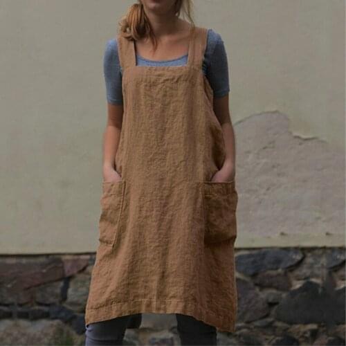 Comfortable Cotton Linen Kitchen Apron Dress Cooking Baking Flower Shop Ruffles Work Clean Apron for Woman Uniform Lady Dress