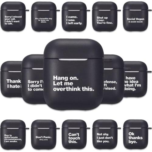 Funny Quotes Black Silicone Case for Apple Airpods 1 2 Cases Simple Text Letters Soft Airpods Earphone Cover Protective Case