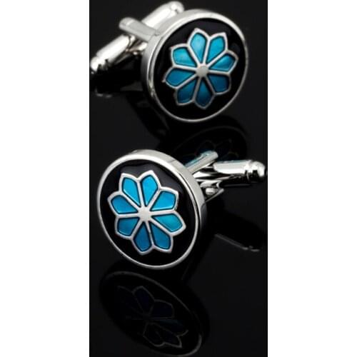 XK212 High quality mens shirts Cufflinks Blue Flower Cufflinks brand of mens clothing accessories glazed craft style