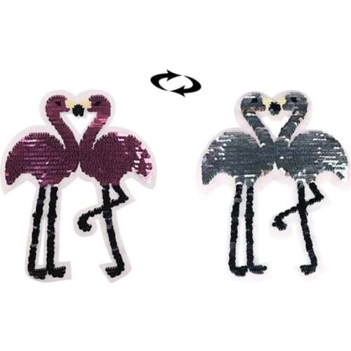 Patch deal with it clothes t shirt women Diy 250mm AB Flamingos Reversible change color sequins biker patches for clothing