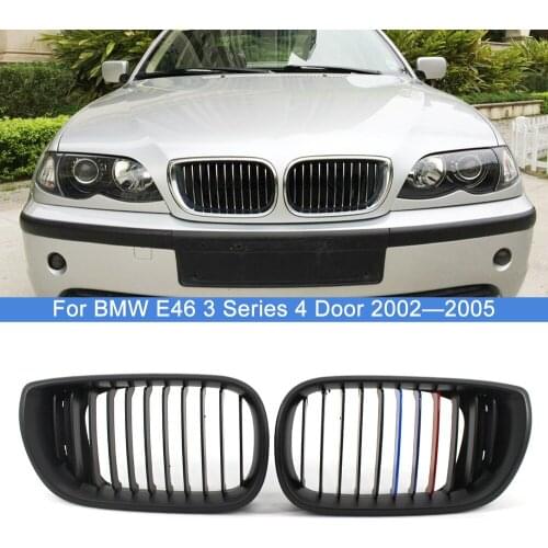 1 Pair Matte Black M Style Car Front Bumper Hood Kidney Grilles Racing Grill Trim Cover For BMW 3 Series E46 4 Door 2002-2005