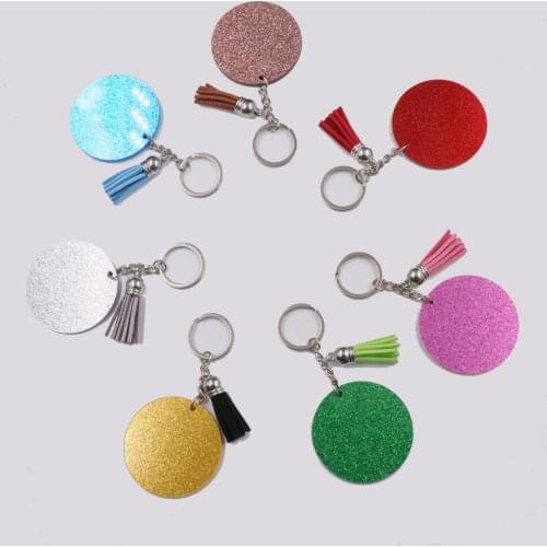 1piece) KH1076-50mm Blank Acrylic Keychain With Tassel Custom Monogram Circle Round Glitter Acrylic Keychain