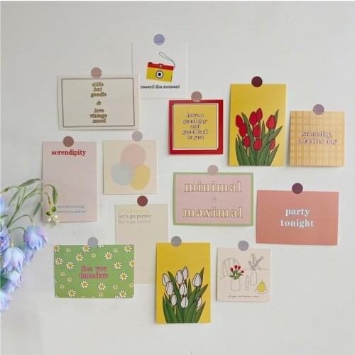 13 Sheets Creative Postcard Tulip Flower Greeting Cards DIY Wall Sticker for Bedroom Photo Props Background Gift Stationery