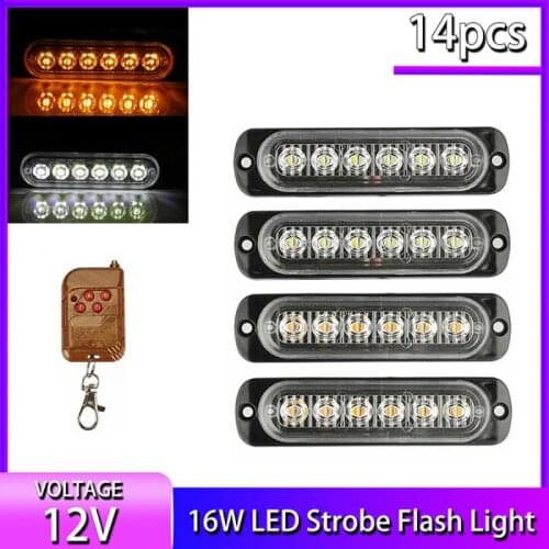 4Pcs 6 LED White Yellow Remote Control Car Truck Emergency Hazard Flash Strobe Light Dash Warning Lamp