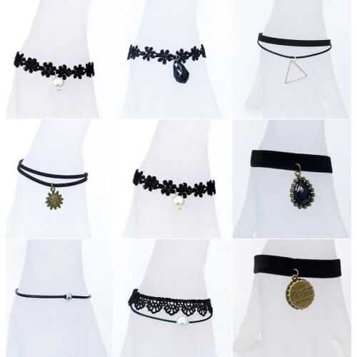 48 Patterns Black Leather Lace Bands Copper Silver Plated Sun Flower Star etc Pendant Bracelets for Women