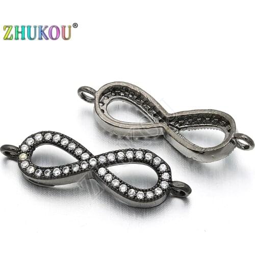 7*26mm Brass Cubic Zirconia Letter Eight Connector for Diy Necklace & Bracelet Jewelry Findings, Hole: 1.5mm, Model: VS20