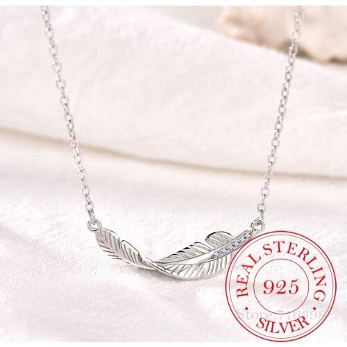 925 Sterling Silver Crystal Leaf Feather Charm Pendant Necklace For Women Choker Collares Wedding Party Jewelry Gift